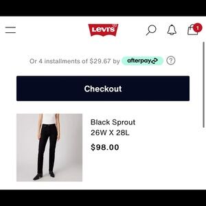 Levi wedgie straight black denim jeans size 26
